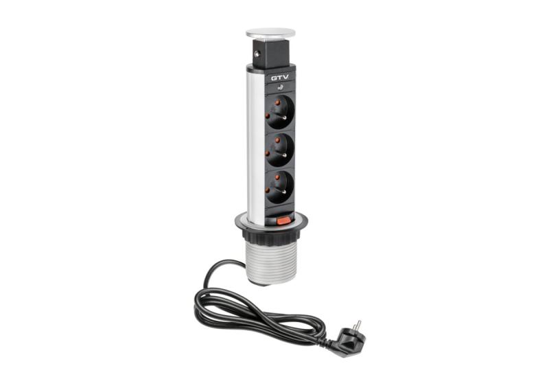 Indux Up & Down uitschuifbaar stopcontact zilver 3x penaarde Type E 3600W Ø60 mm