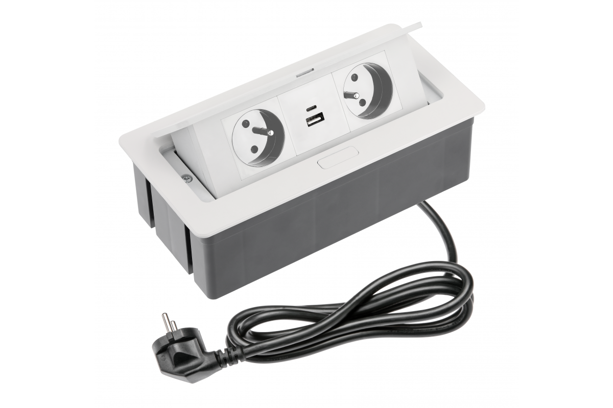 Indux Gniazdko do zabudowy SOFT białe 2x uziemione typ E + USB-A i USB-C 3600 W