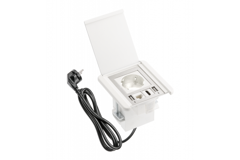 Indux Flip inbouw stopcontact wit 1x randaarde + 2x USB-A 12W + HDMI + RJ45