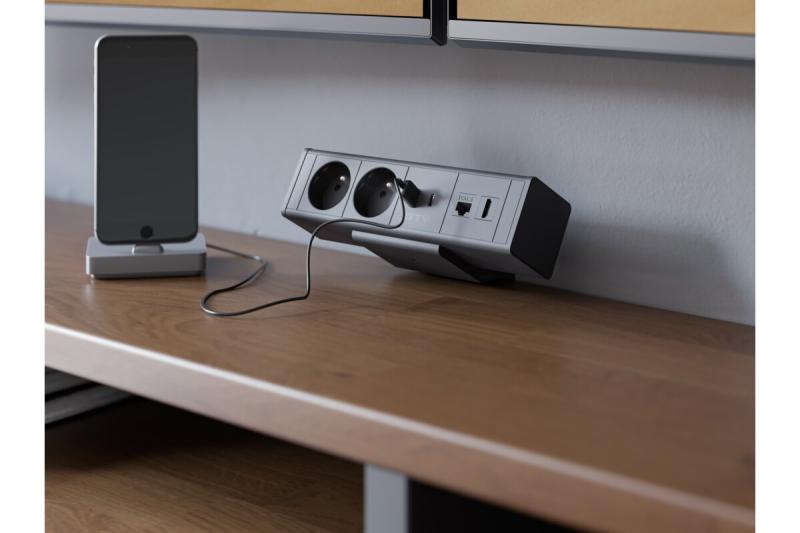 Indux Desk BAR bureaustopcontact zwart 2x penaarde Type E + USB-A & USB-C 20W + HDMI + RJ45