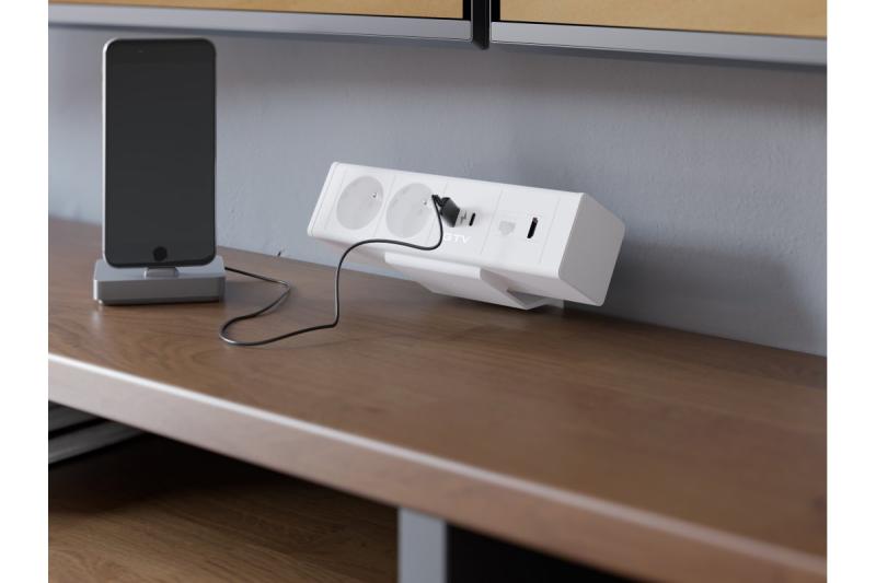 Indux Desk BAR bureaustopcontact wit 2x penaarde Type E + USB-A & USB-C 20W + HDMI + RJ45