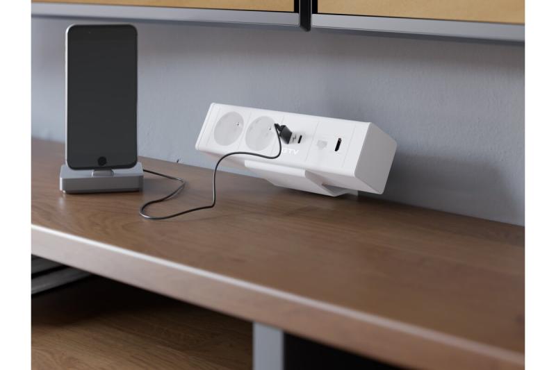 Indux Desk BAR bureaustopcontact wit 2x penaarde Type E + USB-A & USB-C 20W + HDMI + RJ45