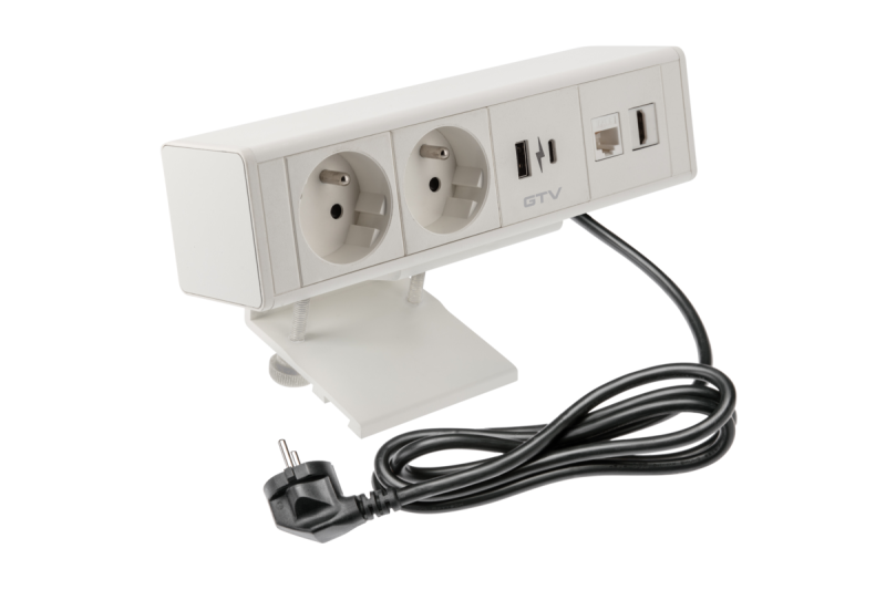Indux Desk BAR bureaustopcontact wit 2x penaarde Type E + USB-A & USB-C 20W + HDMI + RJ45
