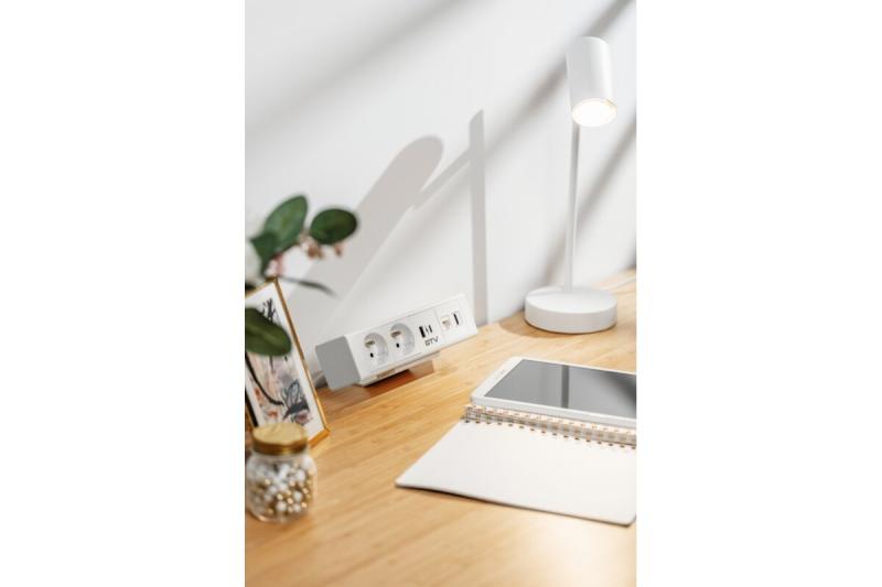 Indux Desk BAR bureaustopcontact wit 2x penaarde Type E + USB-A & USB-C 20W + HDMI + RJ45