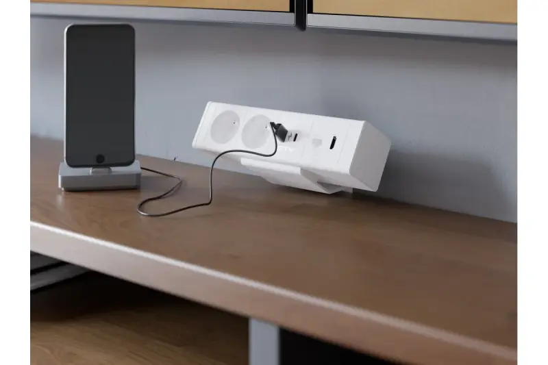 Indux Desk BAR bureaustopcontact wit 2x randaarde + USB-A & USB-C 20W + HDMI + RJ45