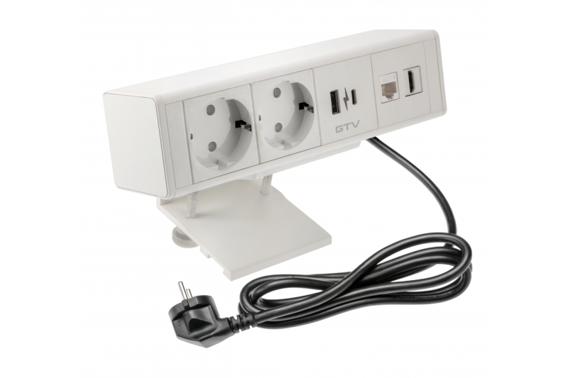 Indux Desk BAR bureaustopcontact wit 2x randaarde + USB-A & USB-C 20W + HDMI + RJ45