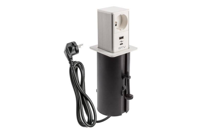 Indux Push uitschuifbaar stopcontact voor werkblad wit Frans/Schuko + USB-A & USB-C 20W
