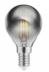 Decor Lumiere este un bec cu leduri rotunde E14, cu filament, cu lumina de lumanare de 1800K, intr-un glob de sticla fumurie de 45mm.