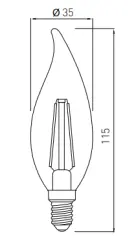 Decor Lumiere lampa cu led și filament E14, alb cald 2700K, sticlă fumurie, 35mm