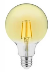 Lampă Decor Lumiere cu LED rotund E27 Filament alb neutru 3000K, sticlă aurie de 95mm.