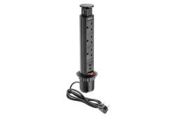 Desktop mortise extension cable 60mm, 3x UK socket, 2xUSB 2,1A 5V (black) ENGLISH VERSION