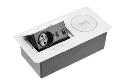 Furniture socket AVARO PLUS, 1xSHUKO, USB A+C, inductive charging device 5 W, cable 1.5 m, white
