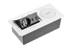 Furniture socket AVARO PLUS, 1xSHUKO, USB A+C, inductive charging device 5 W, cable 1.5 m, white