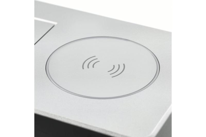 Meubelstopcontact AVARO PLUS, 1xSHUKO, USB A+C, inductief oplaadstation 5 W, kabel 1,5 m, aluminium