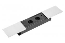 PRESTINO recessed desktop extension cable, 2x french socket, USB A+C, RJ45, HDMI, cable 1.5m, silver