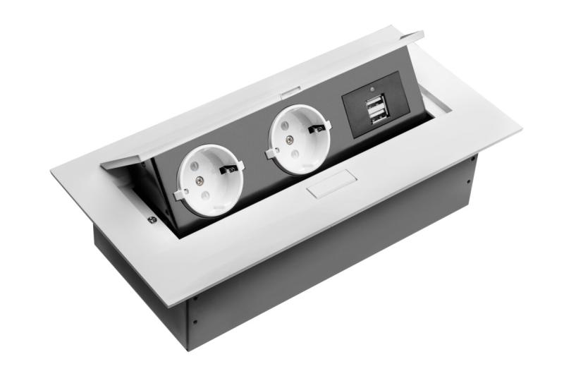 Meubelstopcontact, 2xSHUKO, 2xUSB-A, zonder kabel, wit