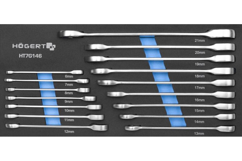 Combinatie-ratelsleutelset, 16-delig, technisch schuim