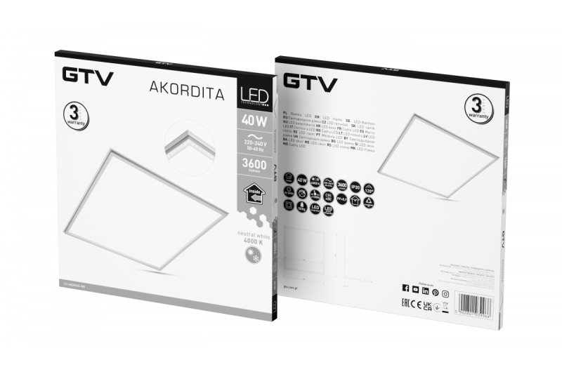 LED-frame AKORDITA, 40 W, 3600 lm, AC 220-240 V, PF > 0,9, IP20, 60 x 60 cm, 4000 K