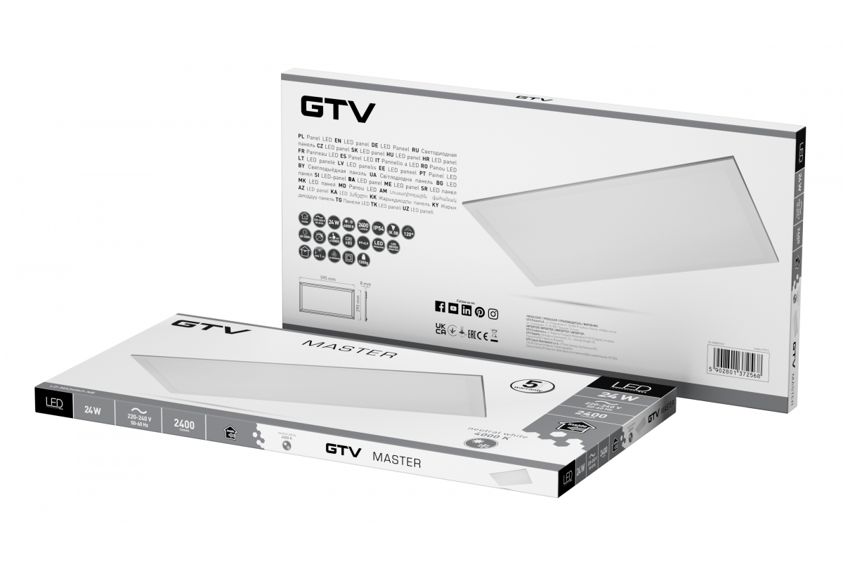 LED panel MASTER, 30x60cm, 4000K, 24W, 2400lm, AC220-240V, PF>0.9, IP54