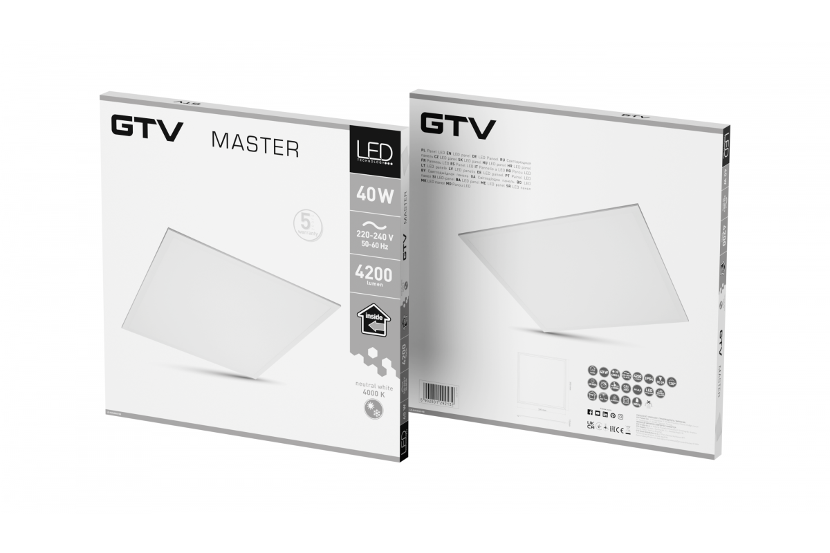 LED panel MASTER, 40 W, 4200 lm, 4000K, AC220-240V, PF>0.9, RA>80, 60x60cm, IP54