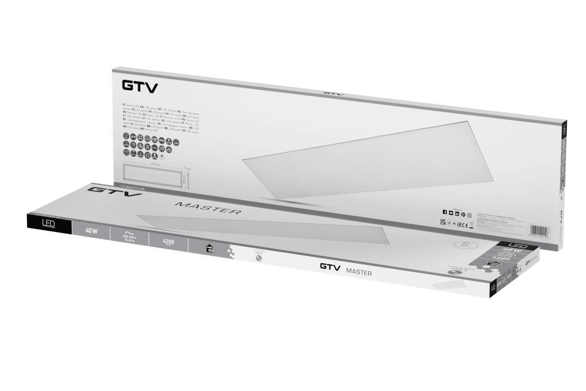 LED panel MASTER, 40 W, 4200 lm, 4000K, AC220-240V, PF>0.9, RA>80, 30x120cm, IP54