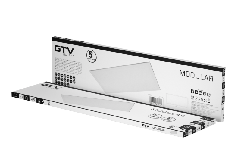 MODULAIRE LED-armatuur, 40 W, 4200 lm, 4000 K, 220-240 V wisselstroom, IP54, 120 x 30 cm, achterplaat, UGR < 19