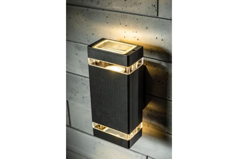 NESSA bidirectionele gevelarmatuur, 2×GU10, max. 2×50 W, IP54, vierkant, zwart
