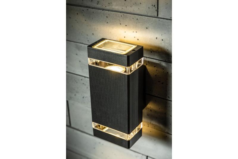 NESSA bidirectionele gevelarmatuur, 2×GU10, max. 2×50 W, IP54, vierkant, zwart
