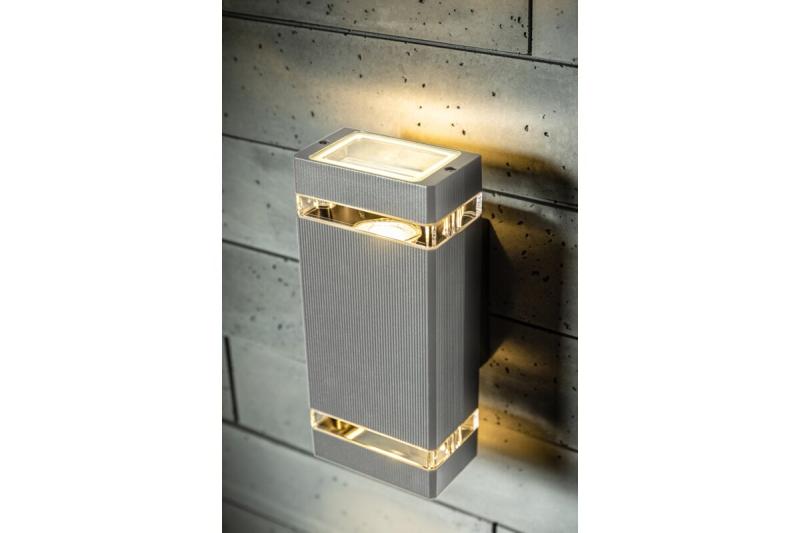 NESSA bidirectionele gevelarmatuur, 2×GU10, max. 2×50 W, IP54, vierkant, grijs