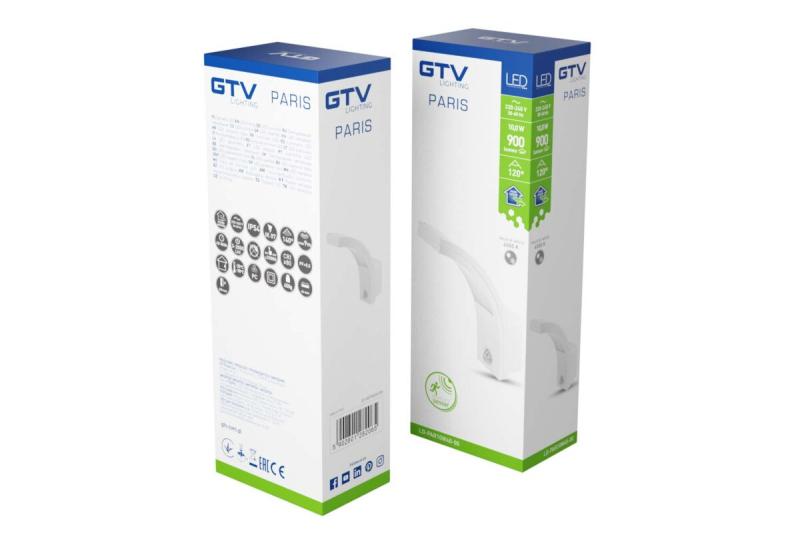 LED-gevelarmatuur PARIS met bewegingssensor, 10 W, 900 lm, 4000 K, IP54, wit