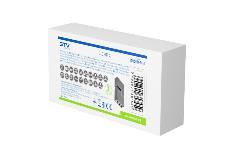 LED armatuur SIERRA, 8 W, 720 lm, 4000K, IP20, zwart