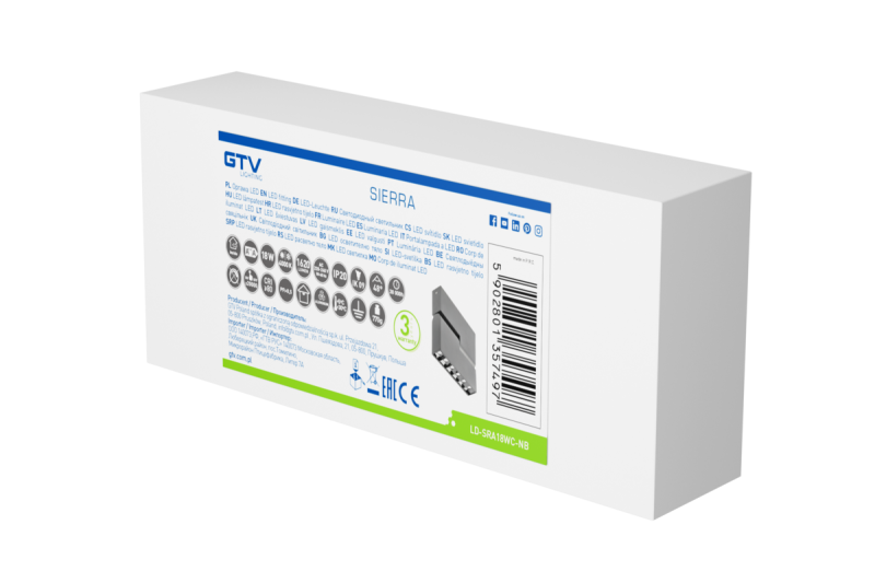 LED-armatuur SIERRA, 18 W, 1620 lm, 4000K, IP20, zwart