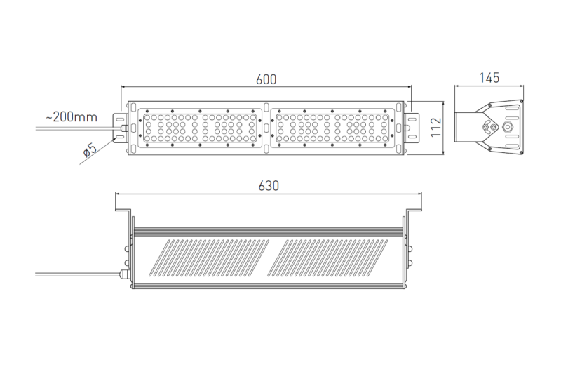 LED-armatuur TEKSAS, 100 W, 12000 lm, 4000K, AC100-240V, IP65, 60°x90°, grijs