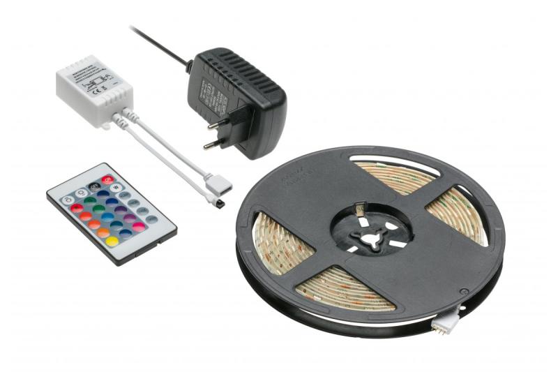 Kit met RGB-strip 5 m 150LED en IR24-controller en voeding van 25 W, IP20