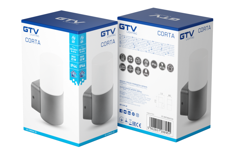 Gevelverlichting CORTA, E27, max. 25 W, IP44, grafiet