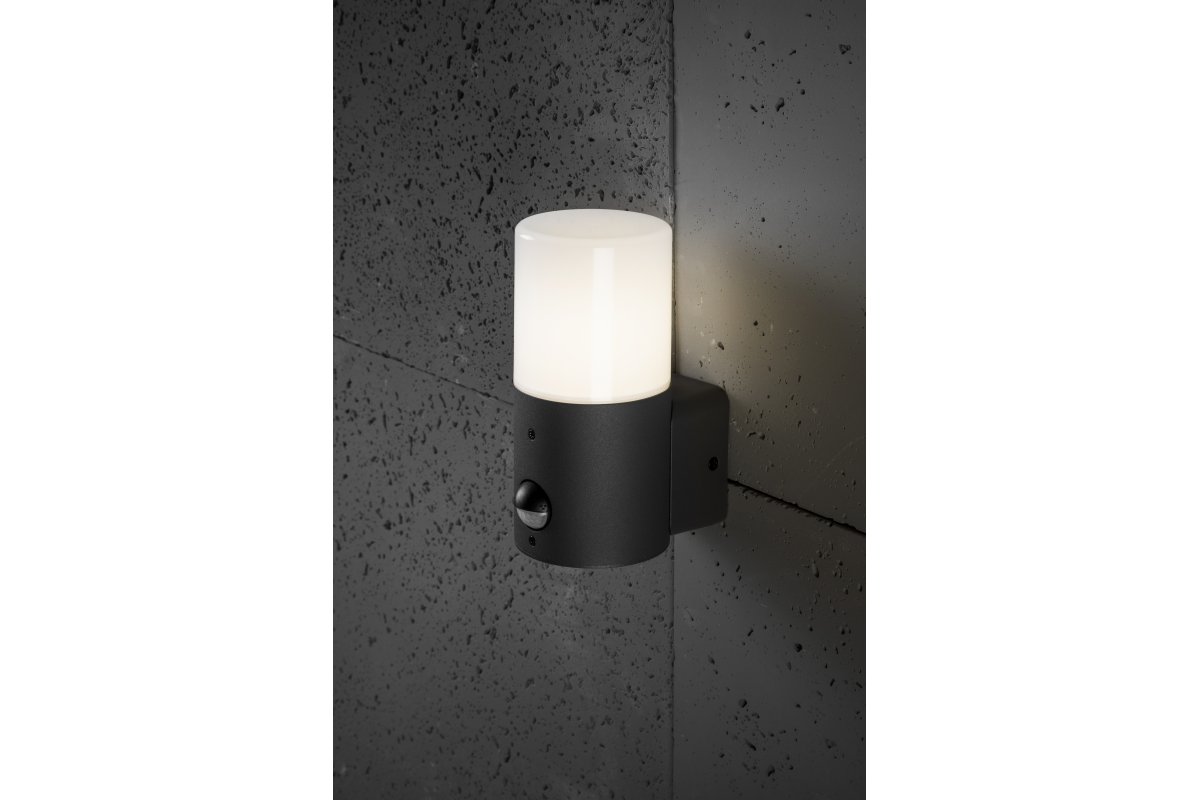 Facade luminaire CORTA with motion sensor, E27, max. 25 W, IP44, graphite