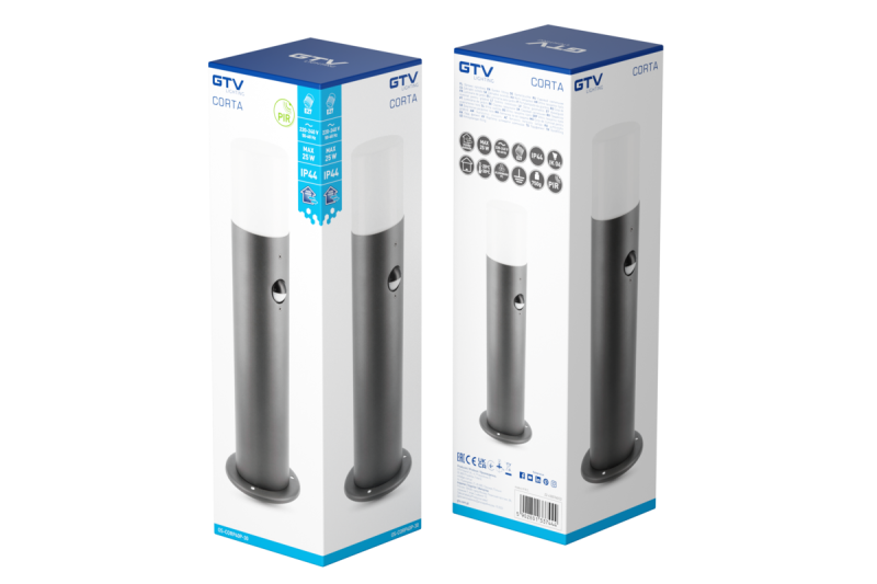 Tuinlamp CORTA met bewegingssensor, E27, max. 25 W, IP44, paal 400 mm, grafiet