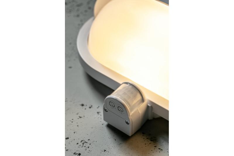 Lichtarmatuur voor E27 lampen met beschermende vizier en bewegingssensor, max. 60 W, AC220-240V, IP40, 180°