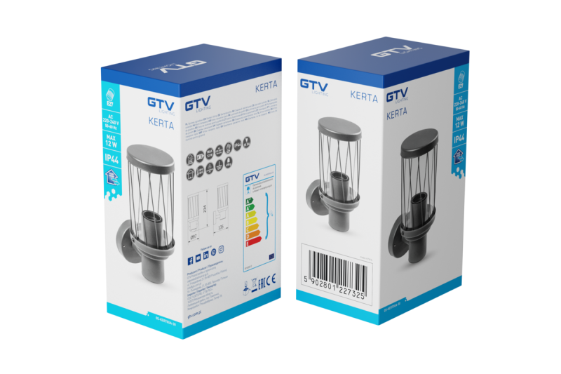 Gevelverlichting KERTA, E27, max. 12 W, IP44, grafiet