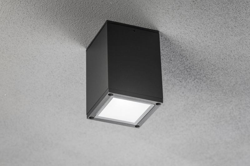 Plafondarmatuur LENTO, aluminium, IP54, max. 35 W, vierkant, grafiet