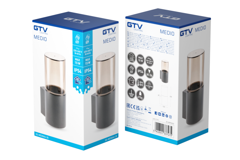 Gevelverlichting MEDIO, E27, max. 15 W, IP54, grafiet