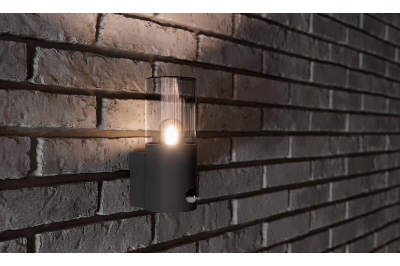 Gevelverlichting MEDIO met bewegingssensor, E27, max. 15 W, IP54, grafiet