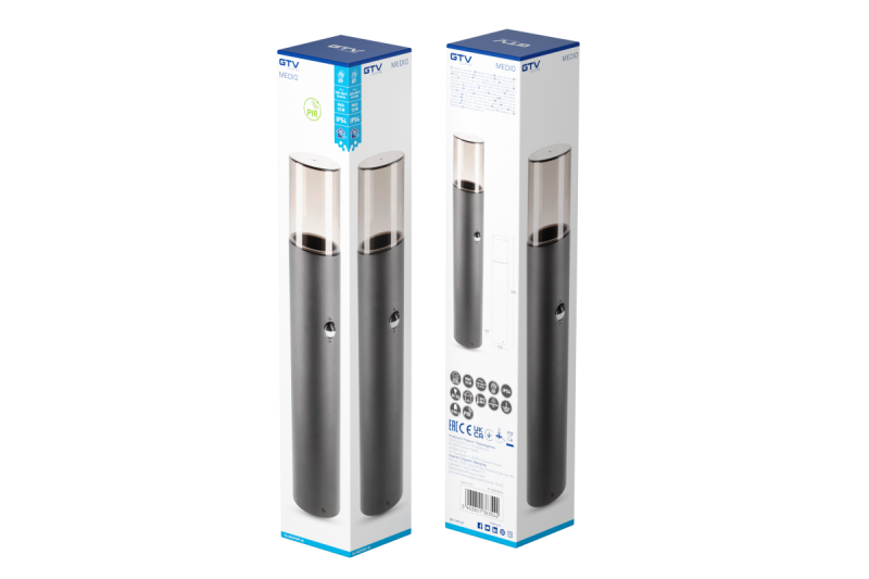 Tuinlamp MEDIO met bewegingssensor, E27, max. 15 W, IP54, paal 500 mm, grafiet