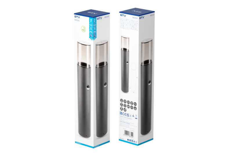 Tuinlamp MEDIO met bewegingssensor, E27, max. 15 W, IP54, paal 500 mm, grafiet
