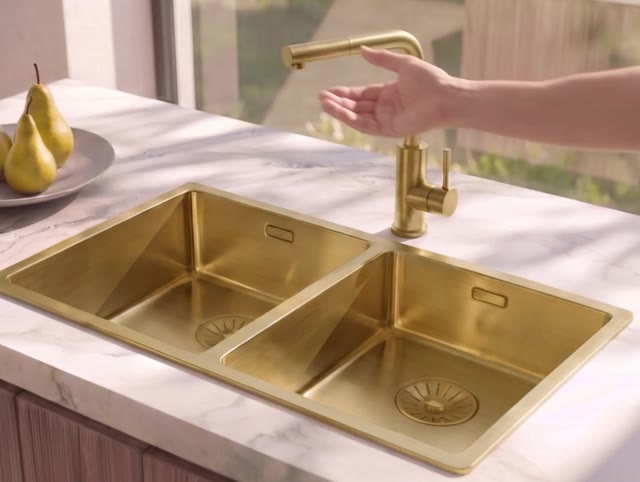 Pure.Sink Elite Steel Spark-S keukenkraan PVD geborsteld goud met uittrekbare uitloop PS8041-60