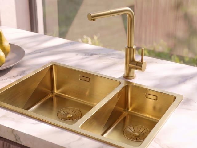 Pure.Sink Elite Steel Spark-S keukenkraan PVD geborsteld goud met uittrekbare uitloop PS8041-60