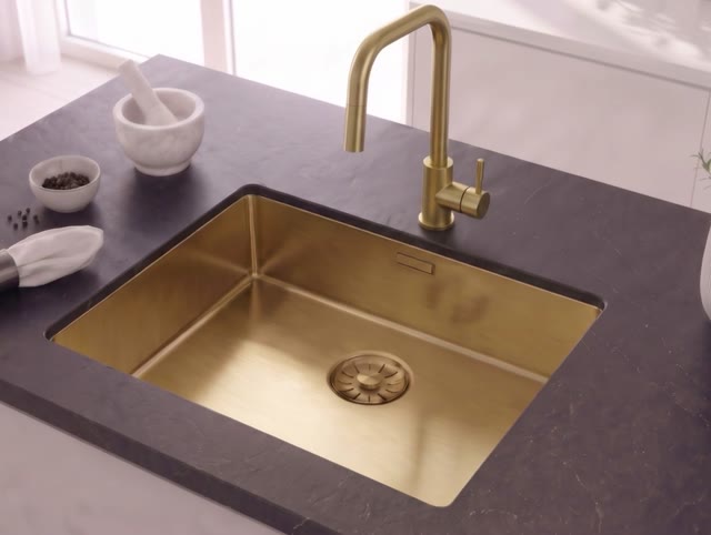 Pure.Sink Elite Steel Crystal-S keukenkraan PVD geborsteld goud met uittrekbare uitloop PS8050-60