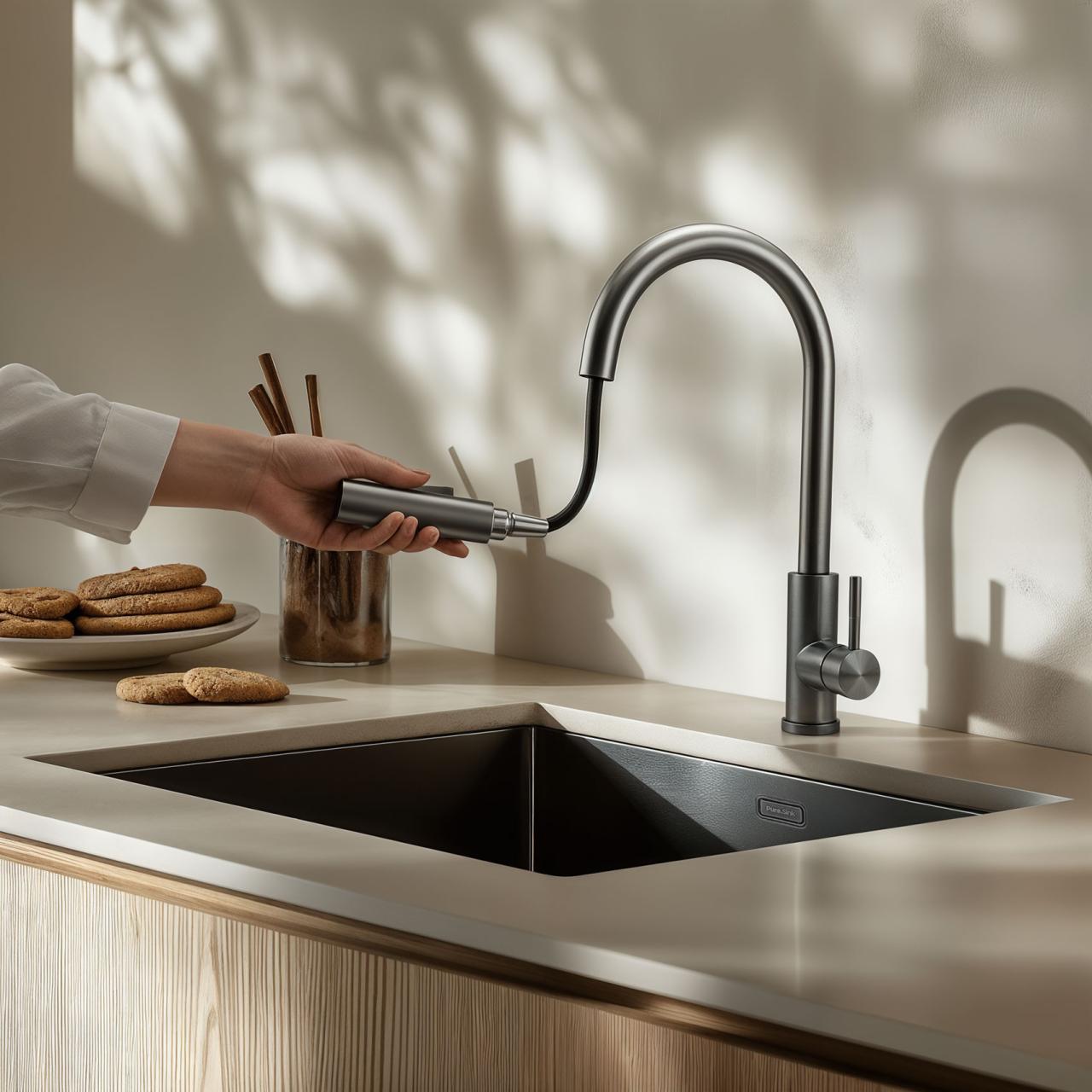 Pure.Sink Elite Steel Stream-S keittiöhana PVD Gun Metal ulosvedettävällä juoksuputkella PS8045-61