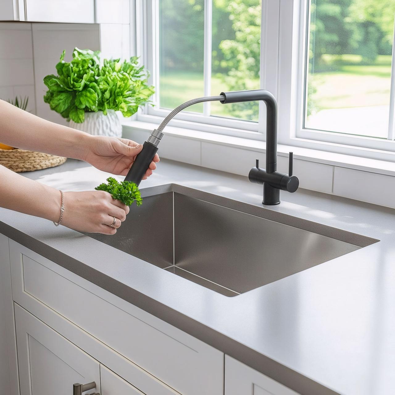 Quadri Ellesmere Kitchen Mixer Tap Black 3-way with an extra connection for filtered water 1208967780