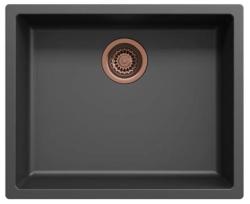Zwarte spoelbak 50x40cm onderbouw en opbouw met koperen plug 1208968036